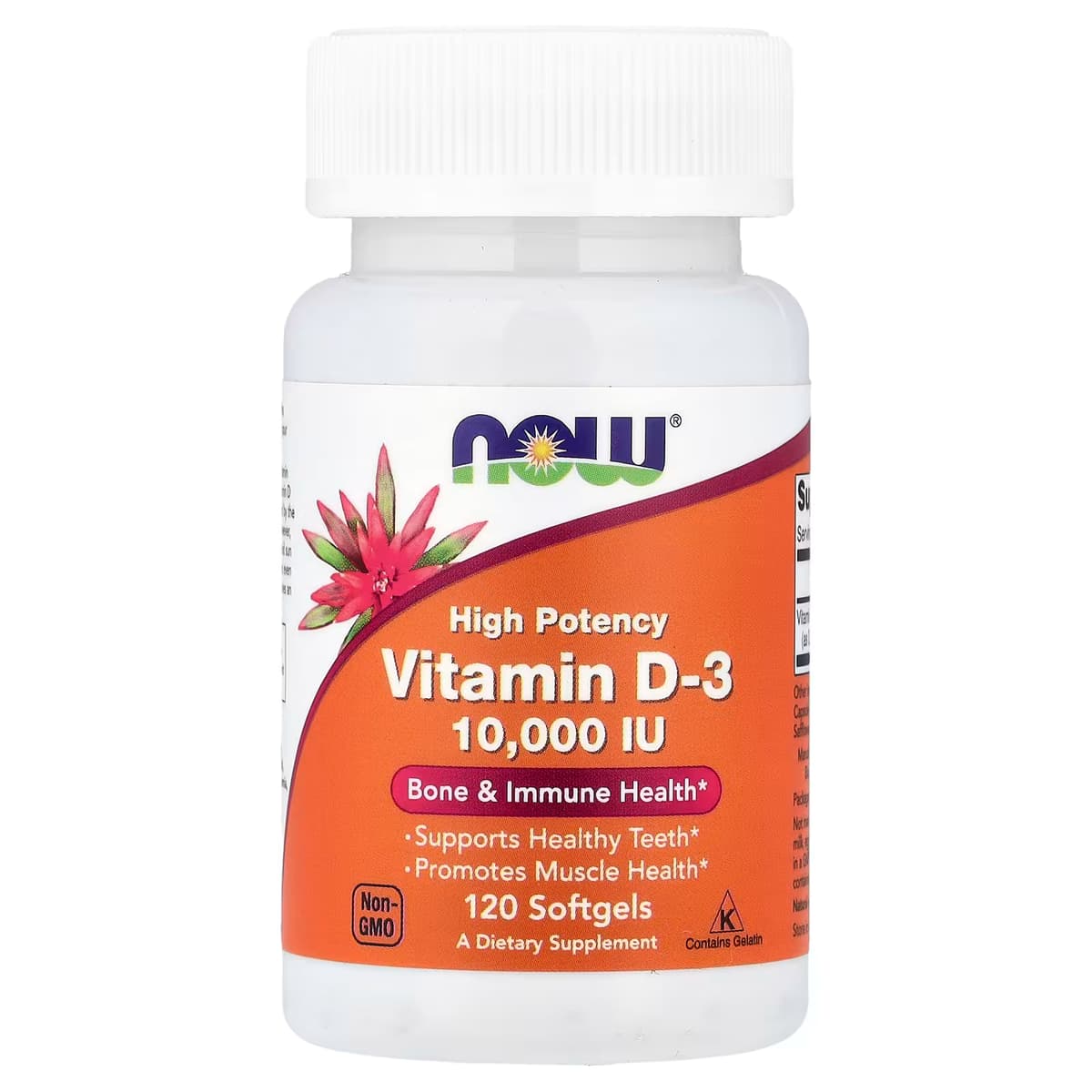 NOW Vitamina D-3 10.000 UI 120 Cápsulas – Suplementos