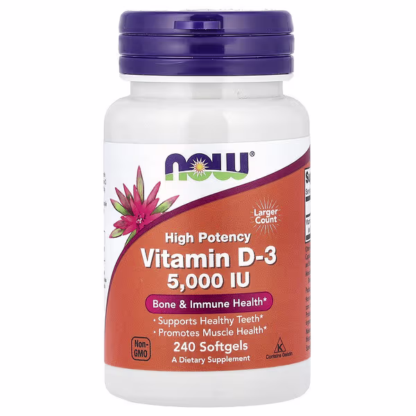 NOW Vitamina D3 5000 IU 240 Cápsulas – Suplementos
