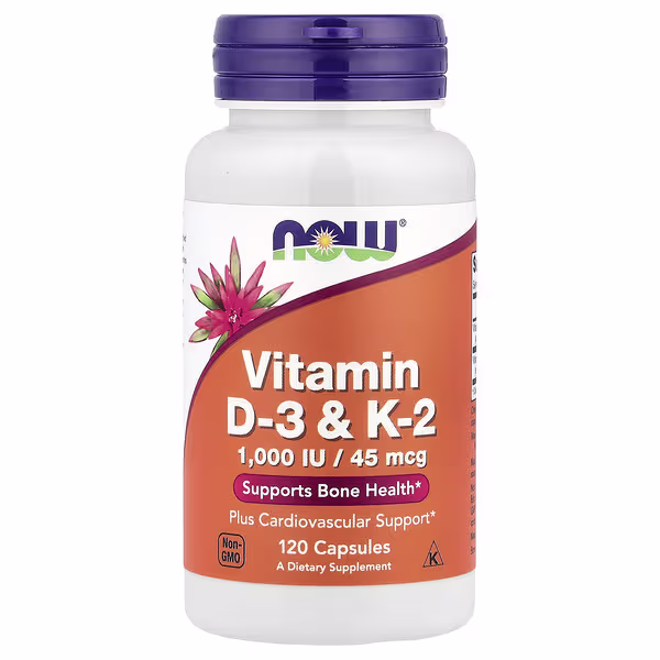 NOW Vitamina D3 e K2 1000IU 120 Cápsulas – Suplementos