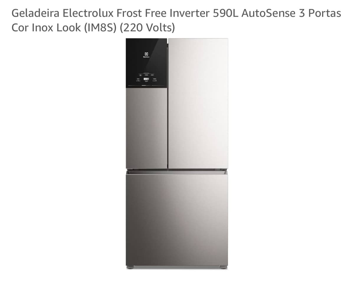 Geladeira Electrolux Frost Free 590L AutoSense 3 Portas Inox IM8S 220V
