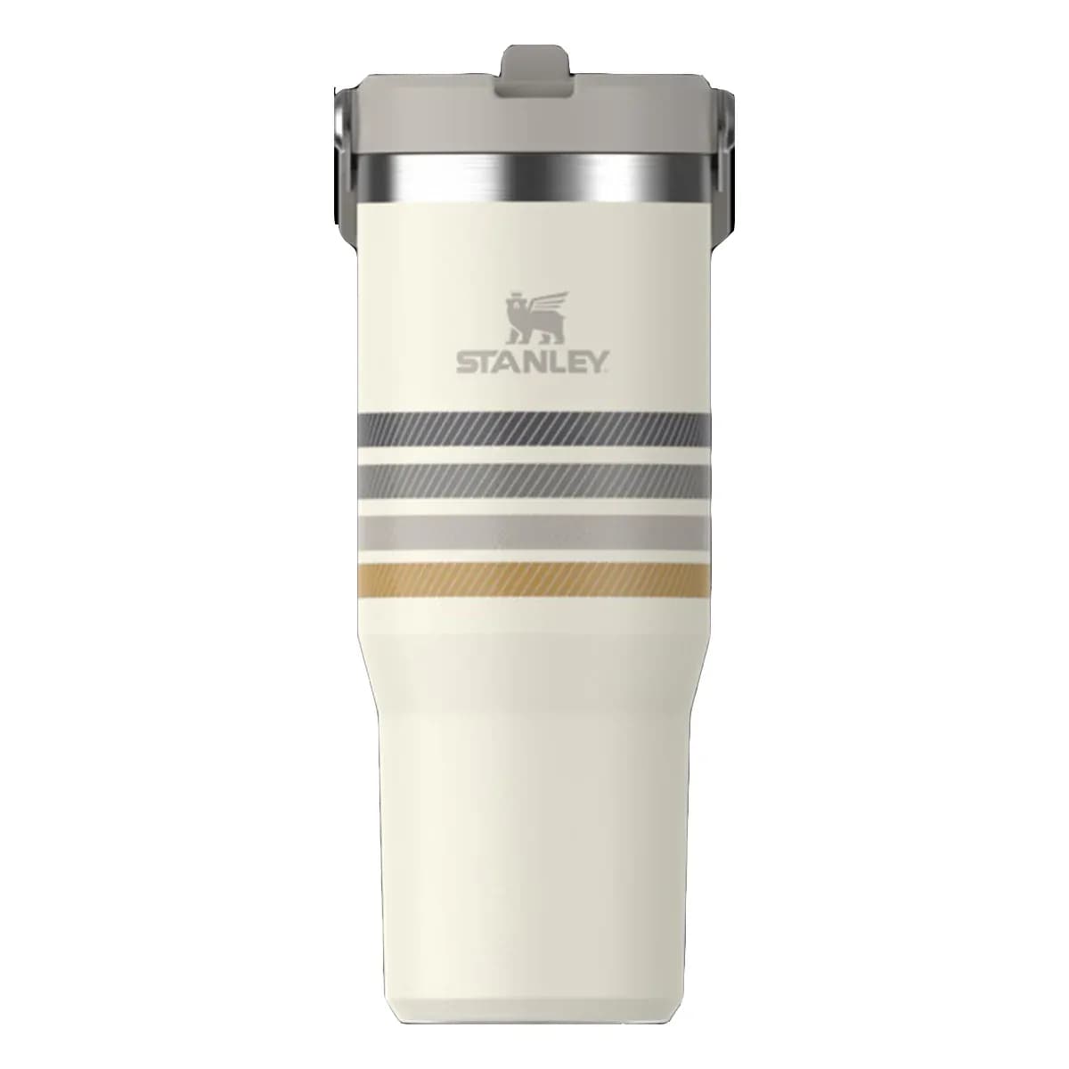 Copo térmico stanley flip straw tumbler 887ml crema gris stripe
