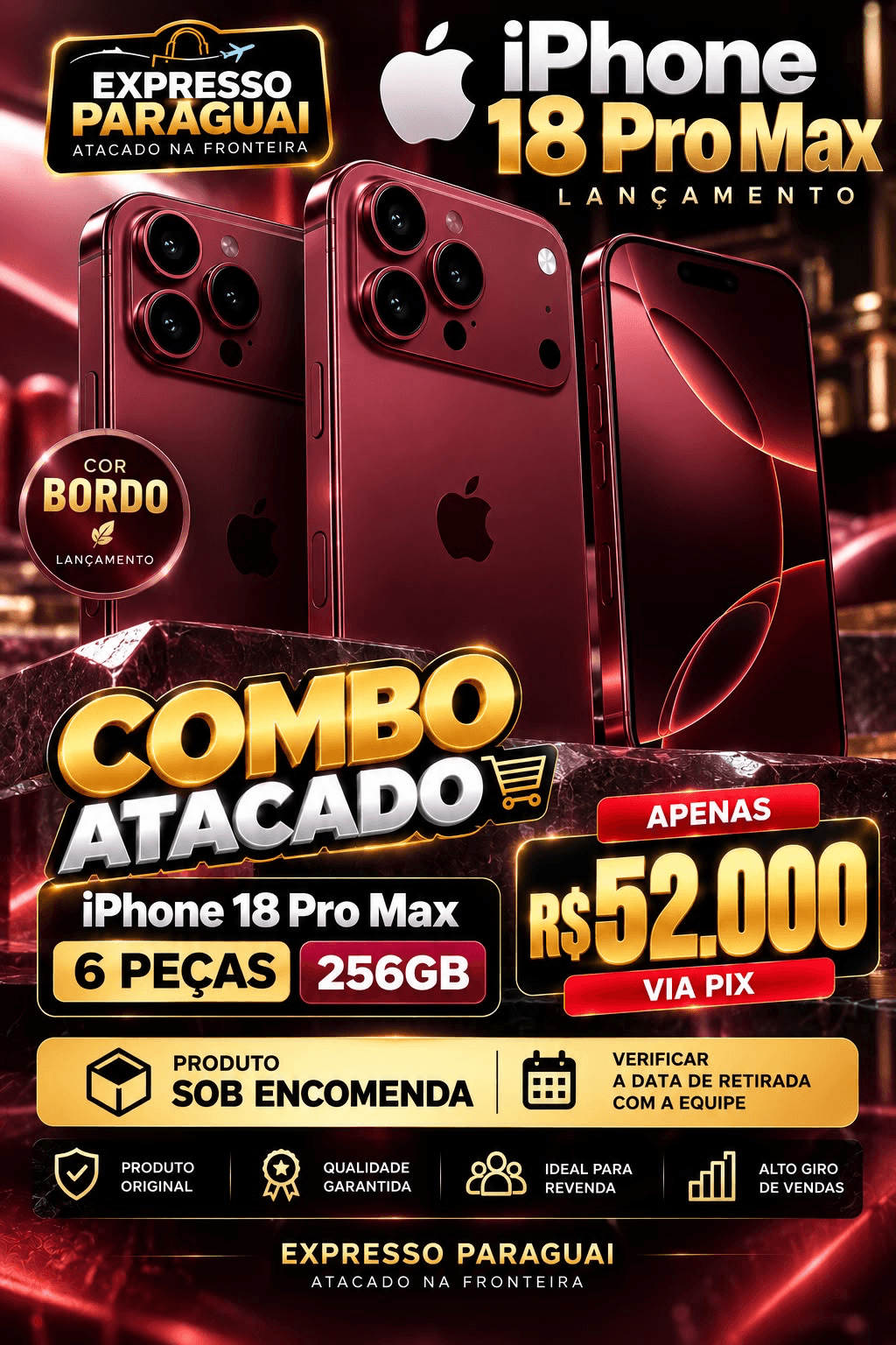Combo 6x iPhone 18 Pro Max 256GB Bordo — foto 1