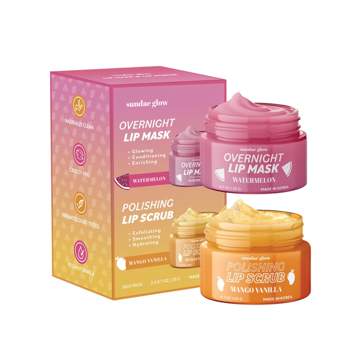 Esfoliante labial sundae glow duo set & mask -mango v /watermelon