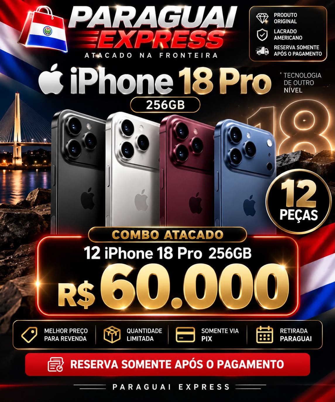Combo Atacado 12x iPhone 18 Pro 256GB — foto 1