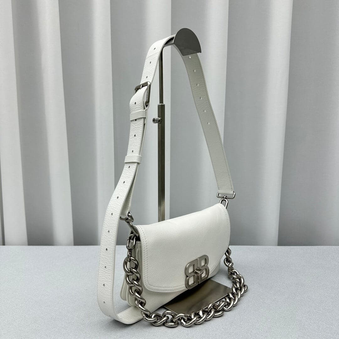 Balenciaga Small BB Soft Flap Shoulder White