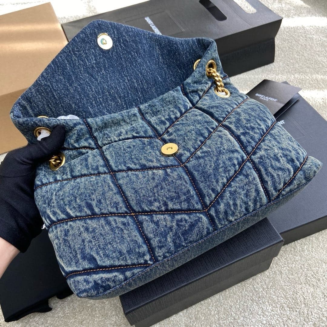 Bolsa Saint Laurent Puffer Denim Small Shoulder Bag