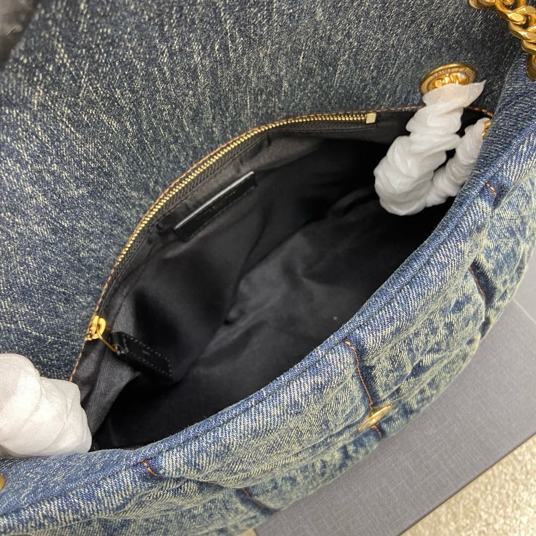 Bolsa Saint Laurent Puffer Denim Small Shoulder Bag