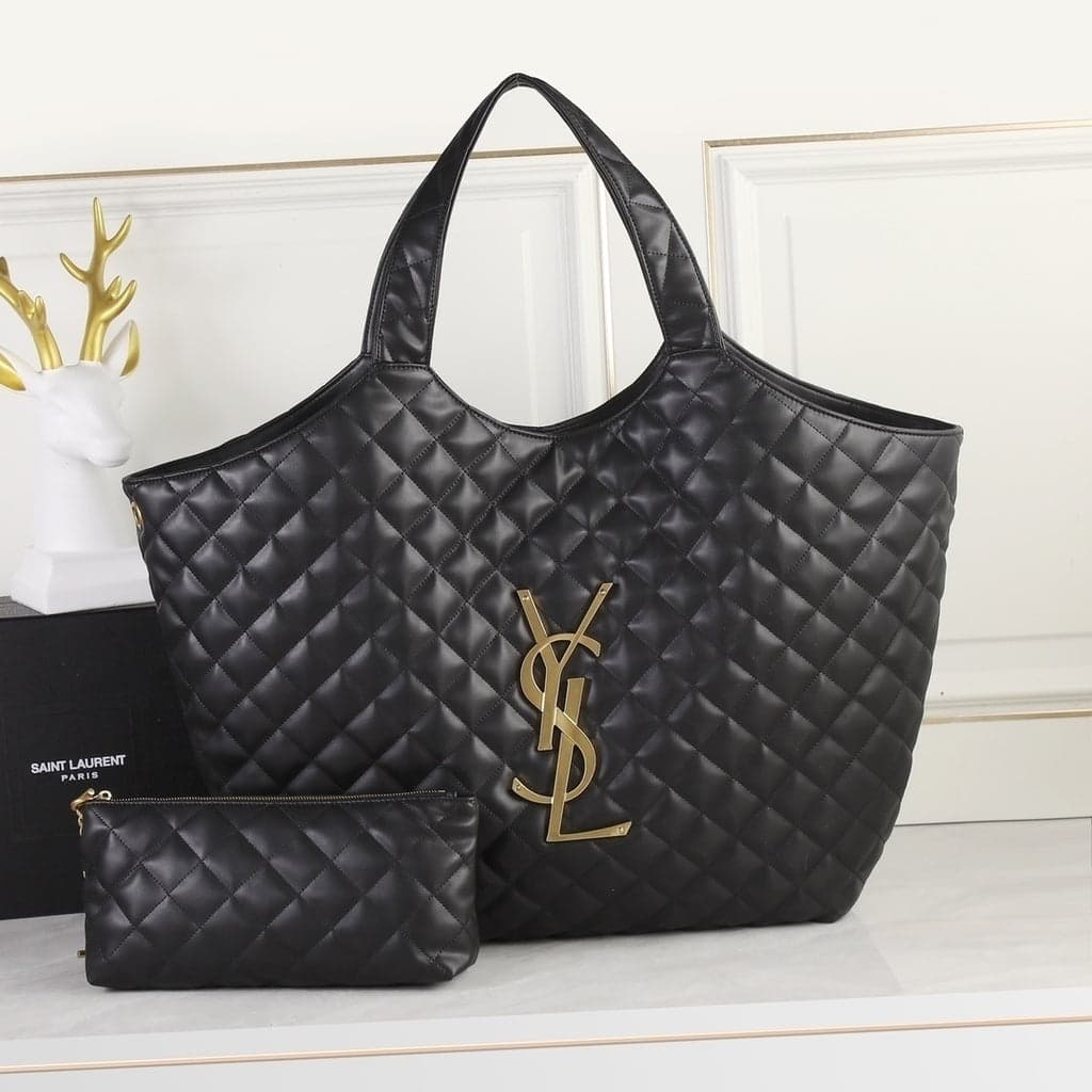 Saint Laurent Icare Maxi Tote Shopping Bag Black Ferragem Dourada 58