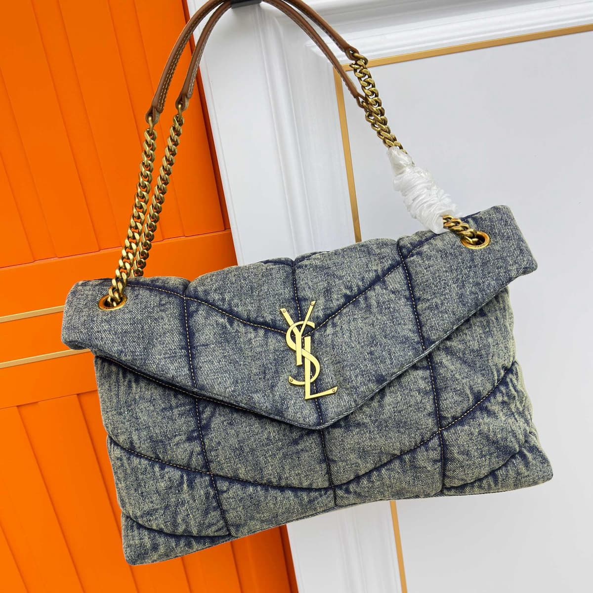 Bolsa Saint Laurent Puffer Denim Small Medium Shoulder Bag