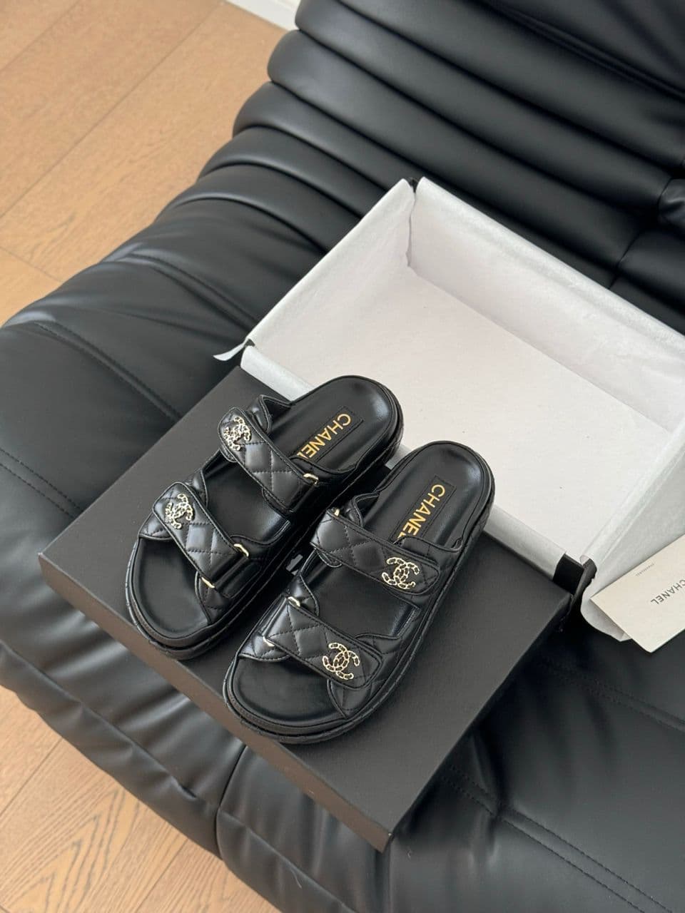 CHANEL Quilted Dad Sandal Black
