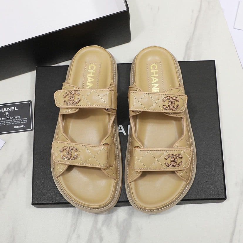 CHANEL Grained Calfskin Beige Sandals