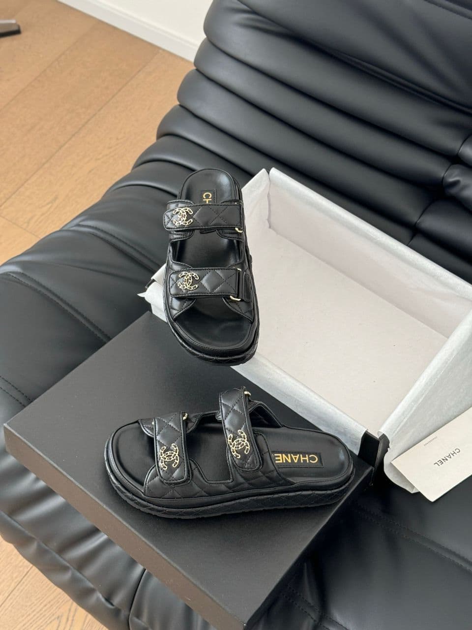 CHANEL Quilted Dad Sandal Black