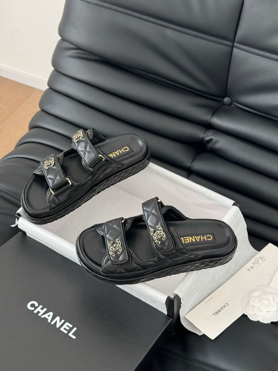 CHANEL Quilted Dad Sandal Black