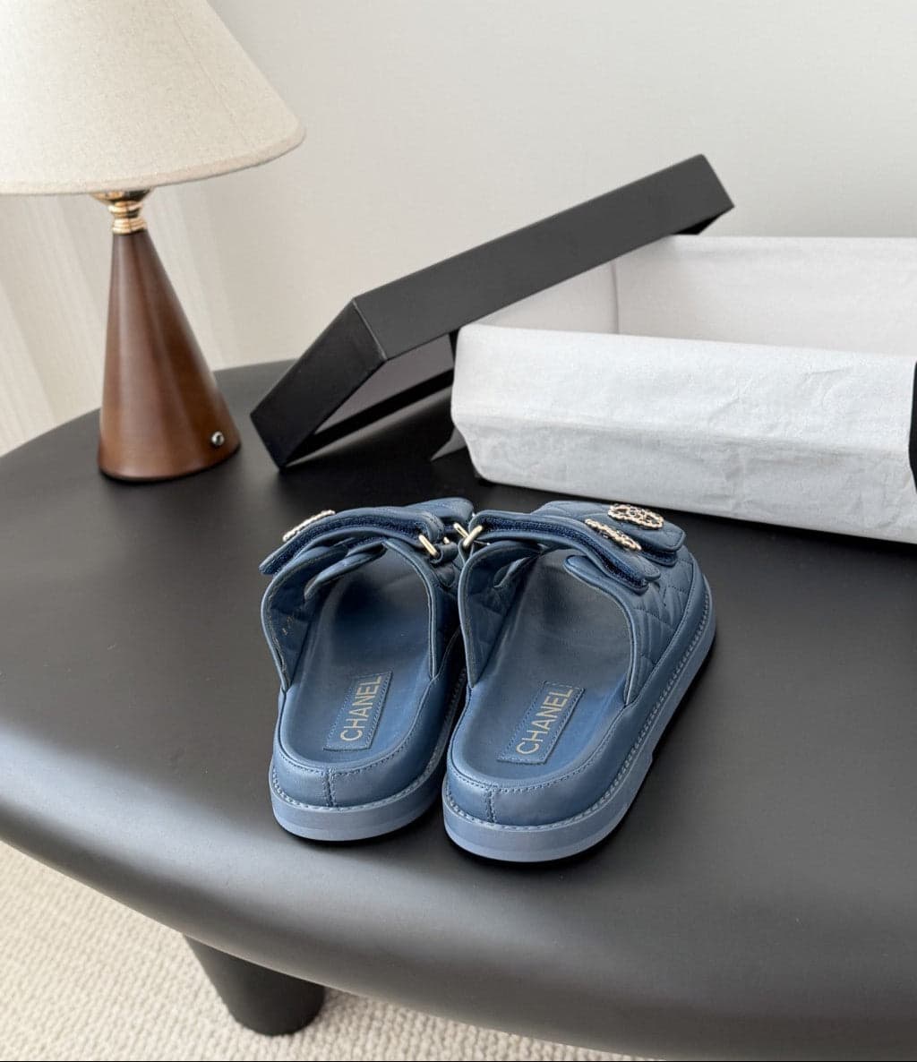 CHANEL Quilted Dad Sandal Dark Blue.