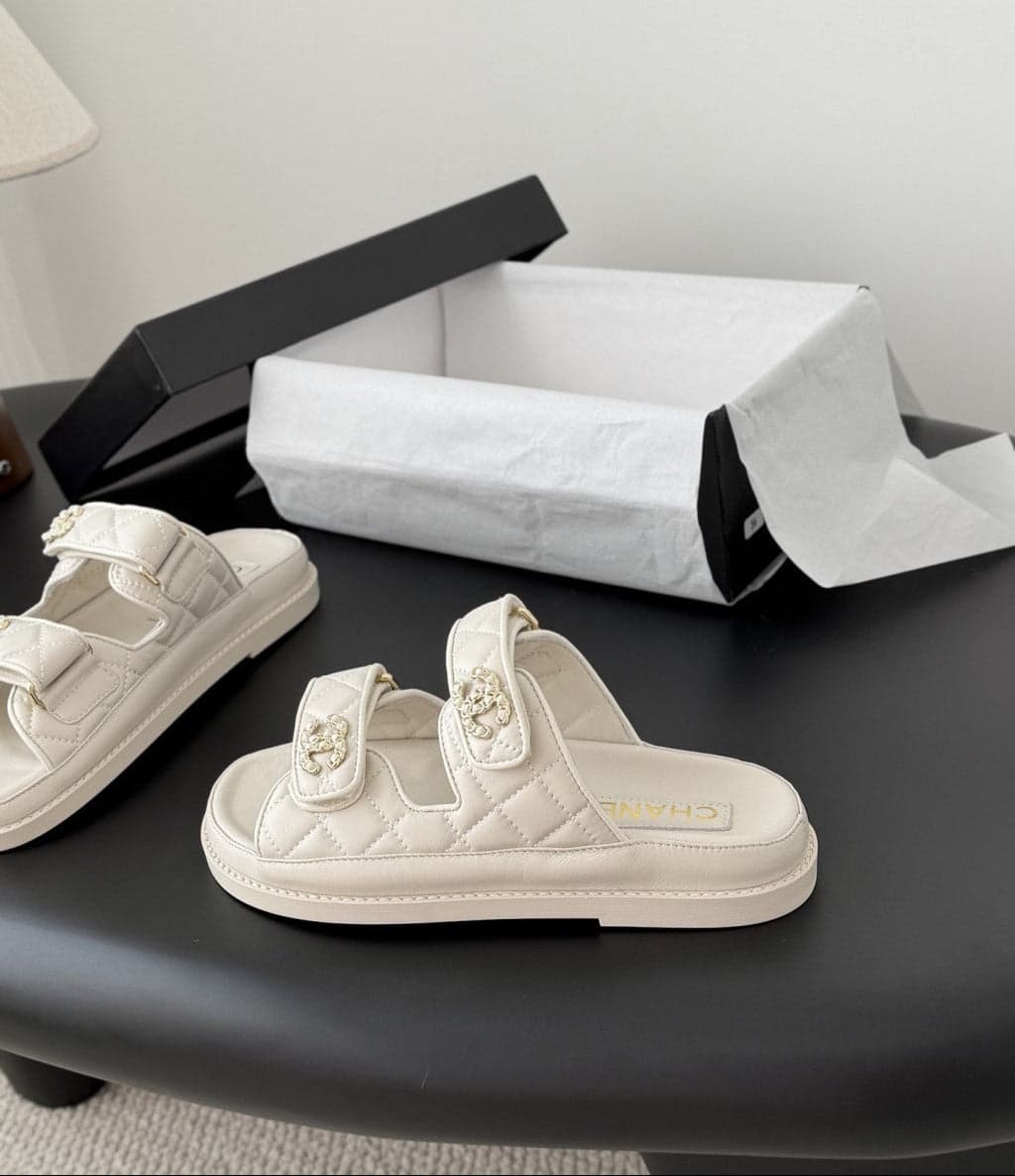 CHANEL Quilted Dad Sandal Off-White.