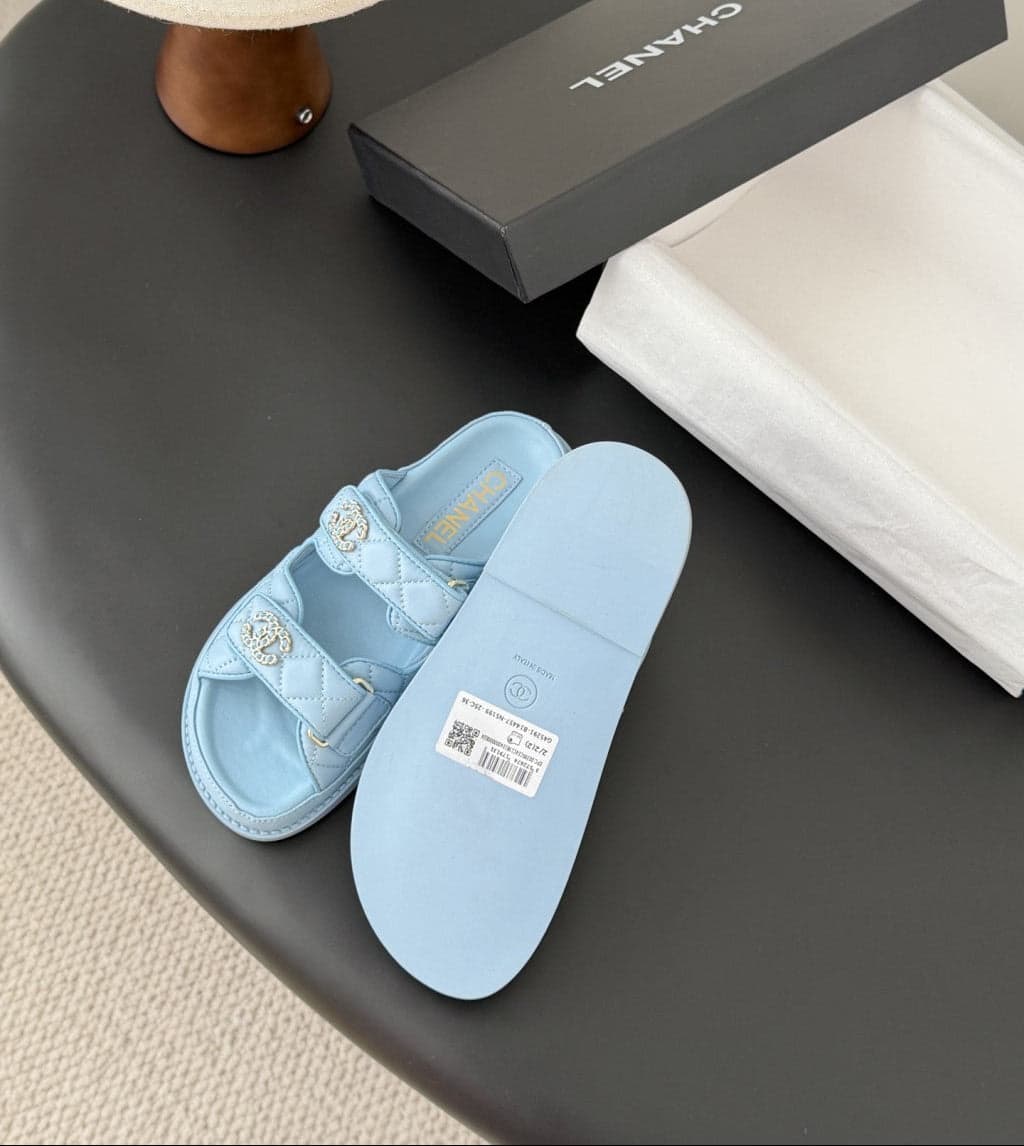 CHANEL Quilted Dad Sandal Light Blue.