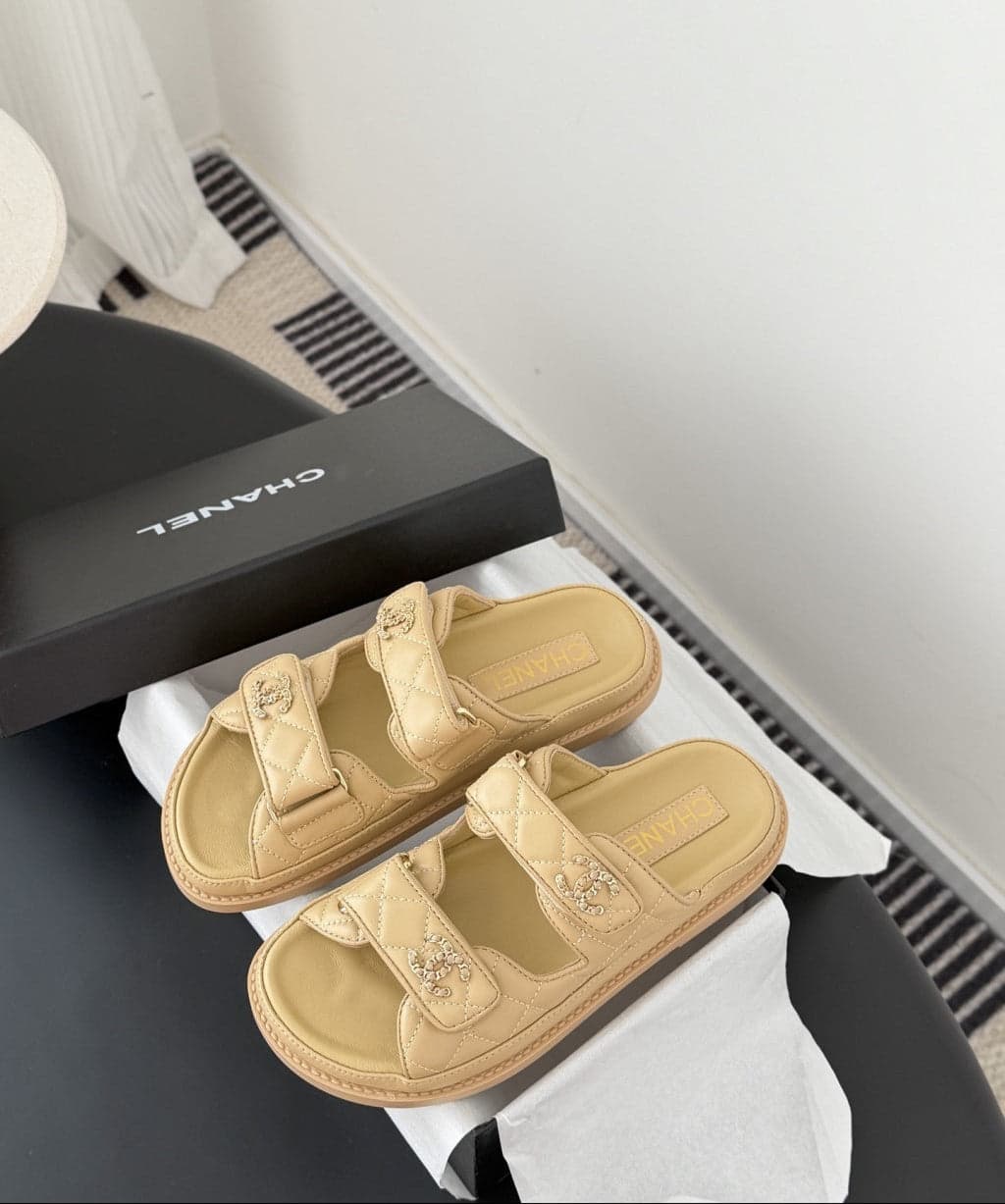 CHANEL Quilted Dad Sandal Beige.