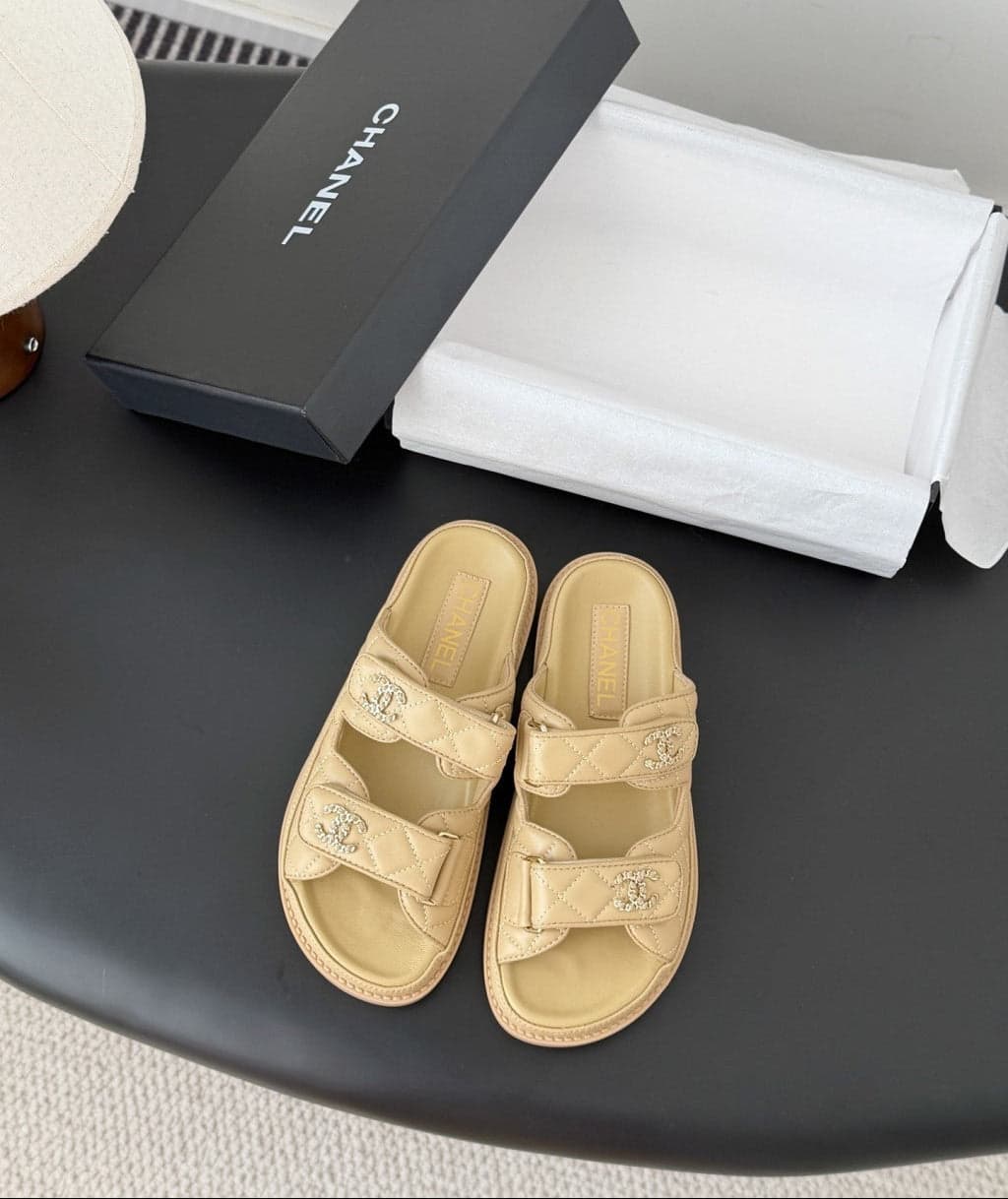 CHANEL Quilted Dad Sandal Beige.