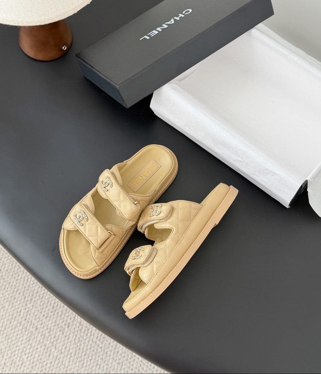 CHANEL Quilted Dad Sandal Beige.
