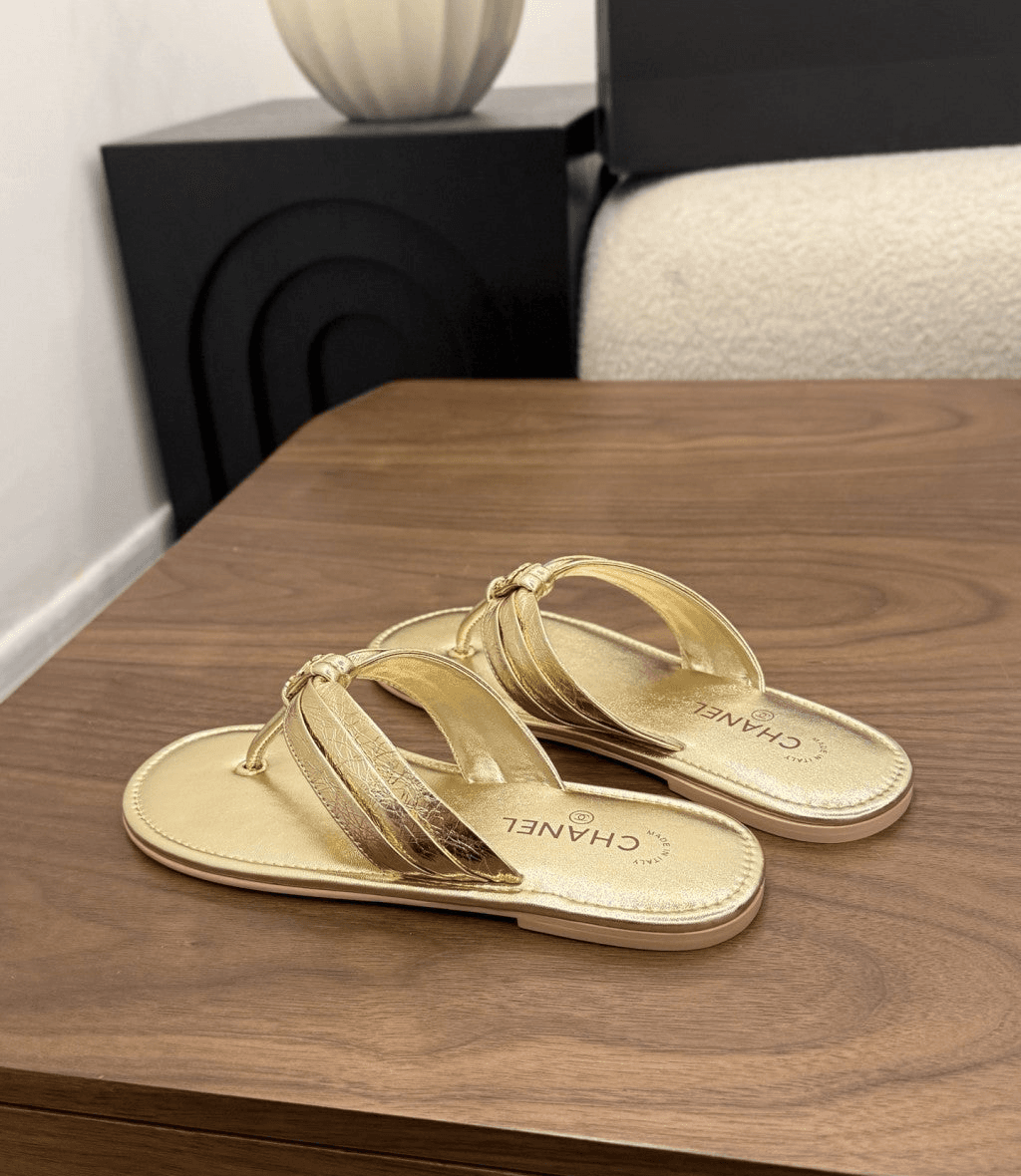 Chanel Thong Sandals Gold.