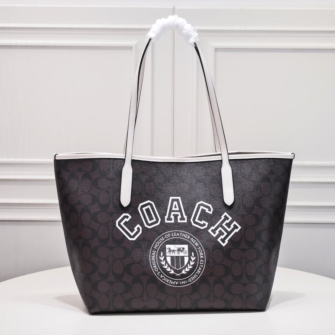 Coach City Tote Varsity Signature Canvas Brown / Off-White