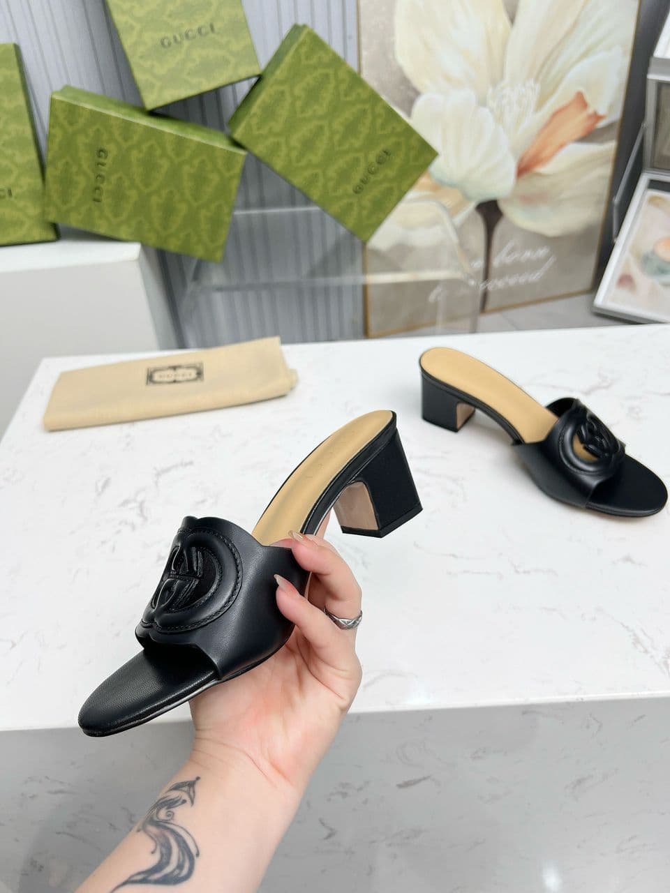 Gucci Interlocking GG Slide Sandal 55mm Black