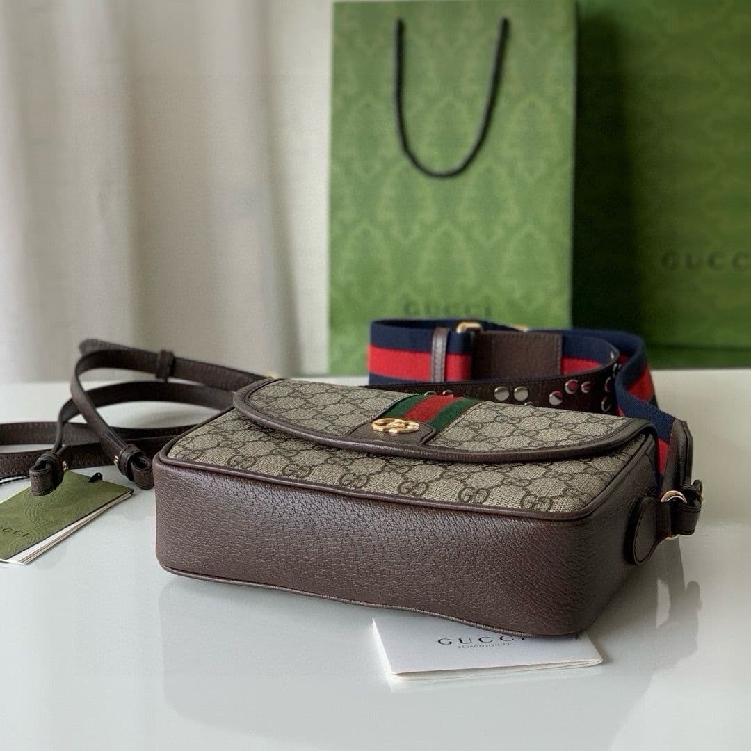 Gucci Ophidia Small Shoulder Bag Beige and Dark Brown