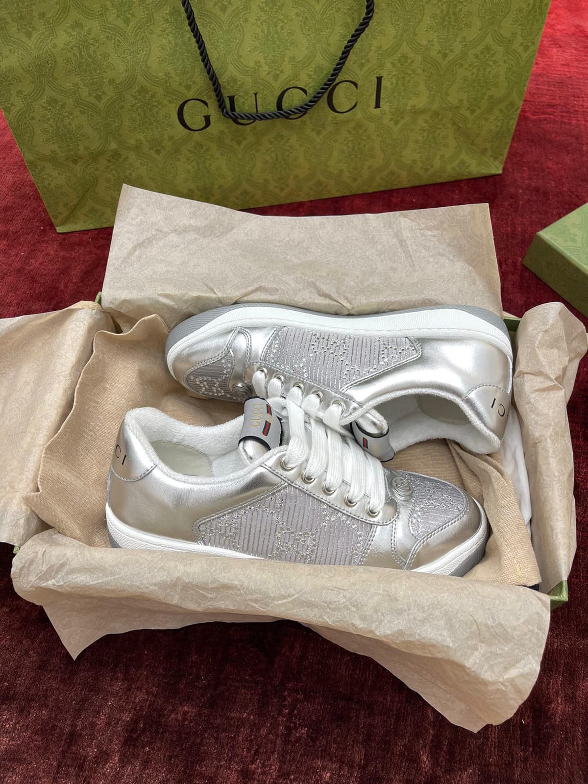 Gucci Screener GG Metallic Leather.