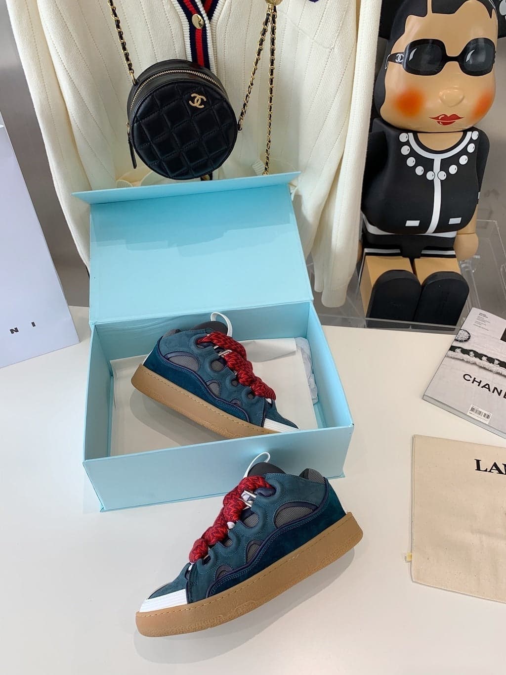 Lanvin Leather Curb Blue Grey