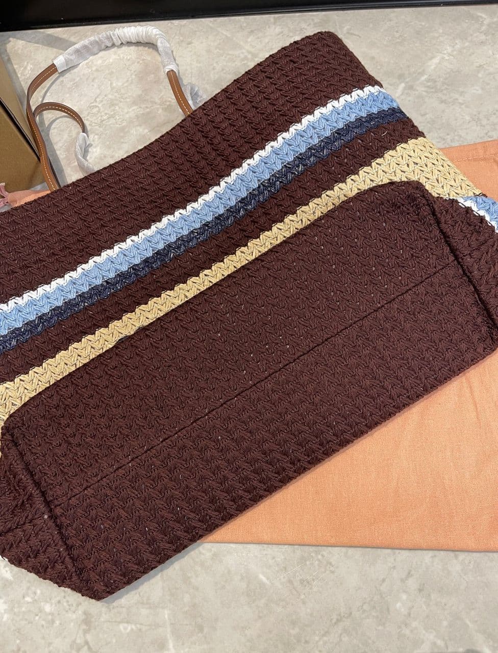 Miu Miu Raffia Crochet Stripe Tote Bag