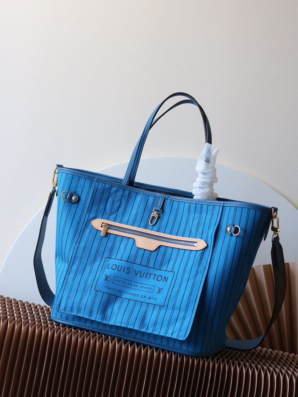 Lv Neverfull Bandoulière Inside Out MM Gaston Blue