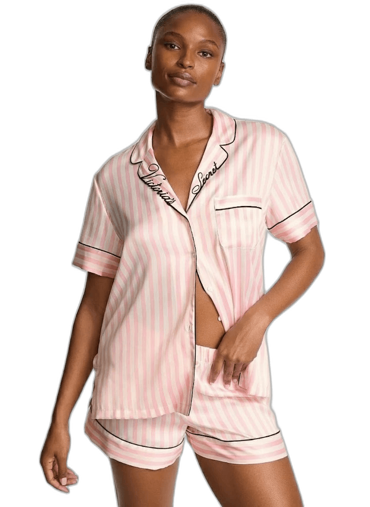 Pijama Curto Victoria's Secret Glazed Satin Escrita Listrado