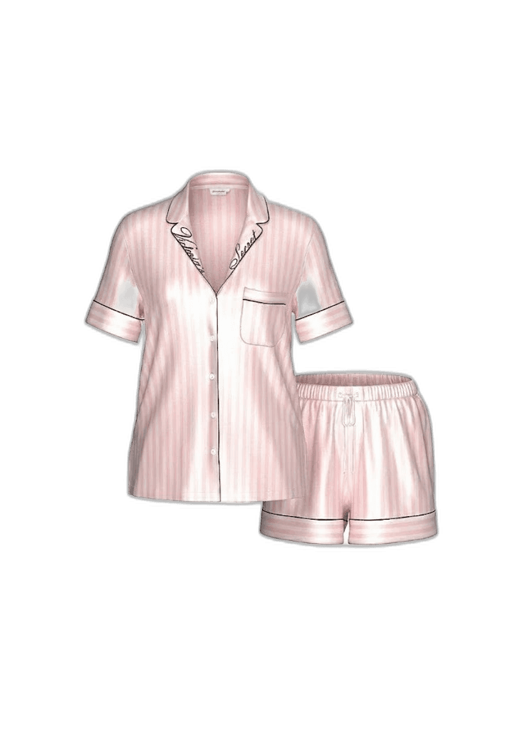 Pijama Curto Victoria's Secret Glazed Satin Escrita Listrado – Moda