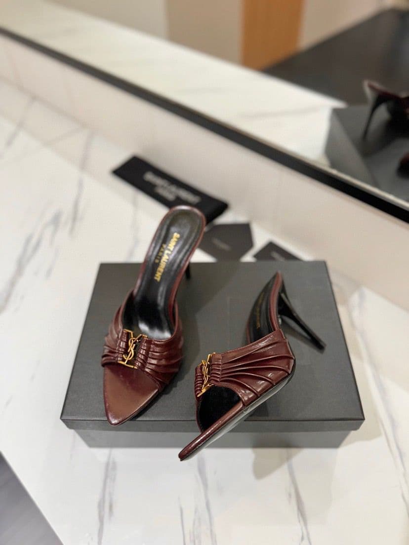 Saint Laurent Babylone Mules Bordeaux.