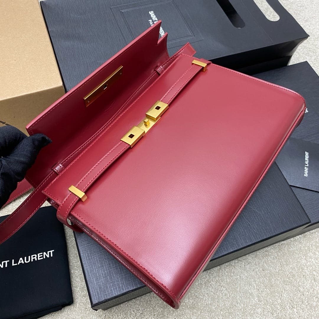 Saint Laurent Manhattan Small Shoulder Bag Red Ferragens Douradas