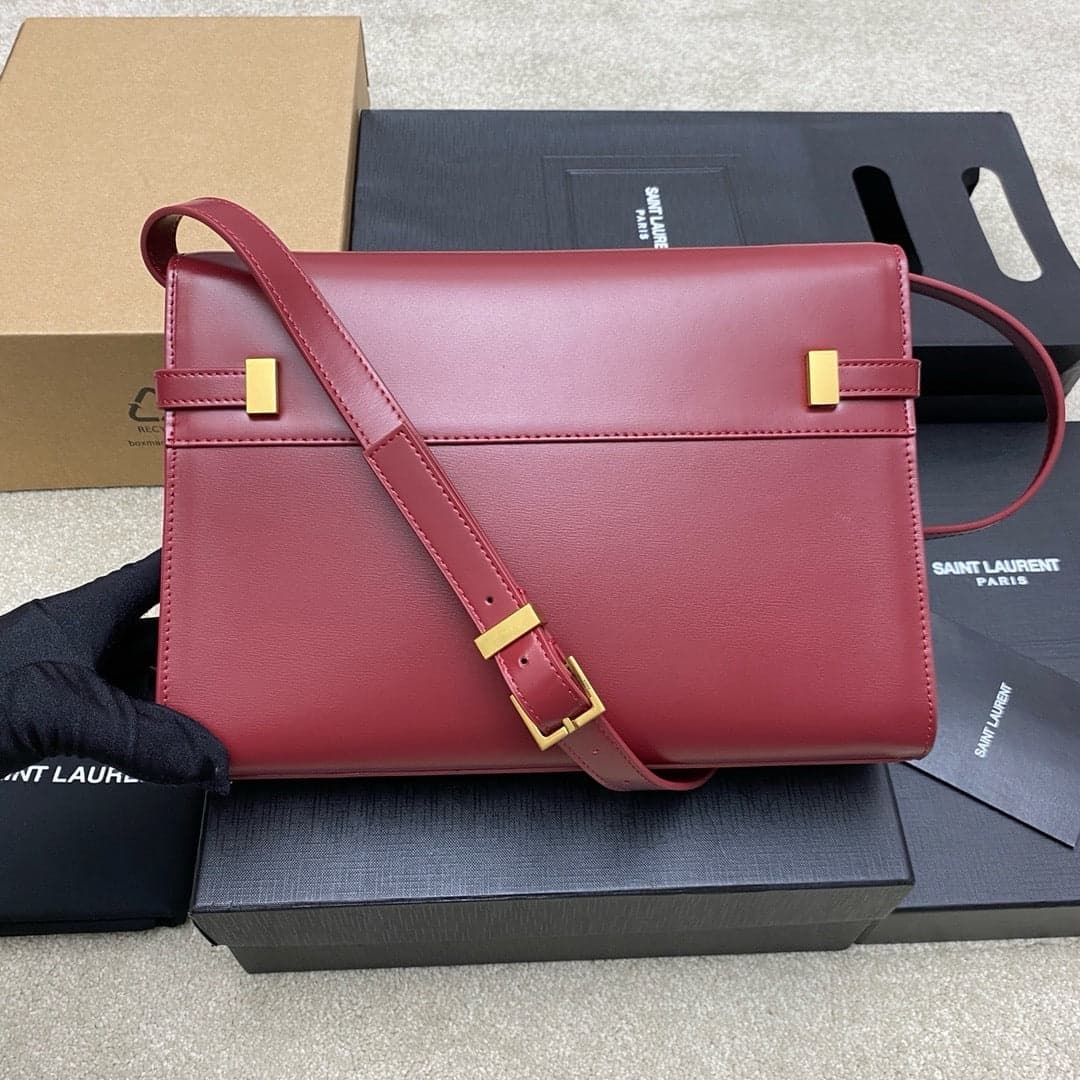 Saint Laurent Manhattan Small Shoulder Bag Red Ferragens Douradas