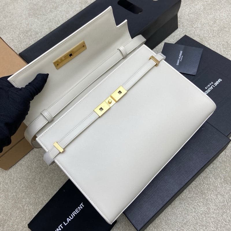 Saint Laurent Manhattan Small Shoulder Bag White Ferragens Douradas