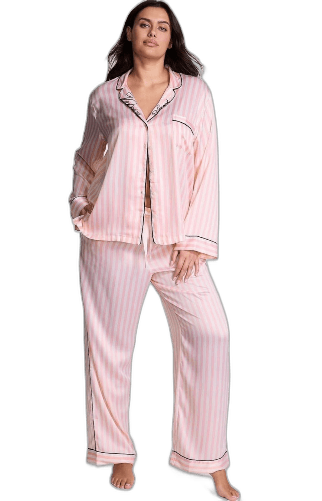 Pijama Victoria's Secret Cetim Manga Longa Listrado – Moda