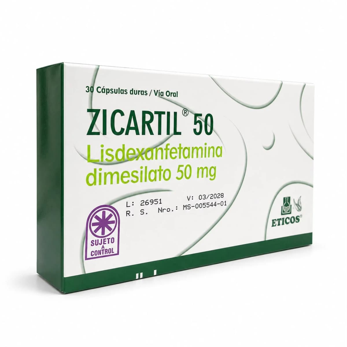 Zicartil (Venvanse) Lisdexanfetamina Dimesilato 50mg 30 Cápsulas
