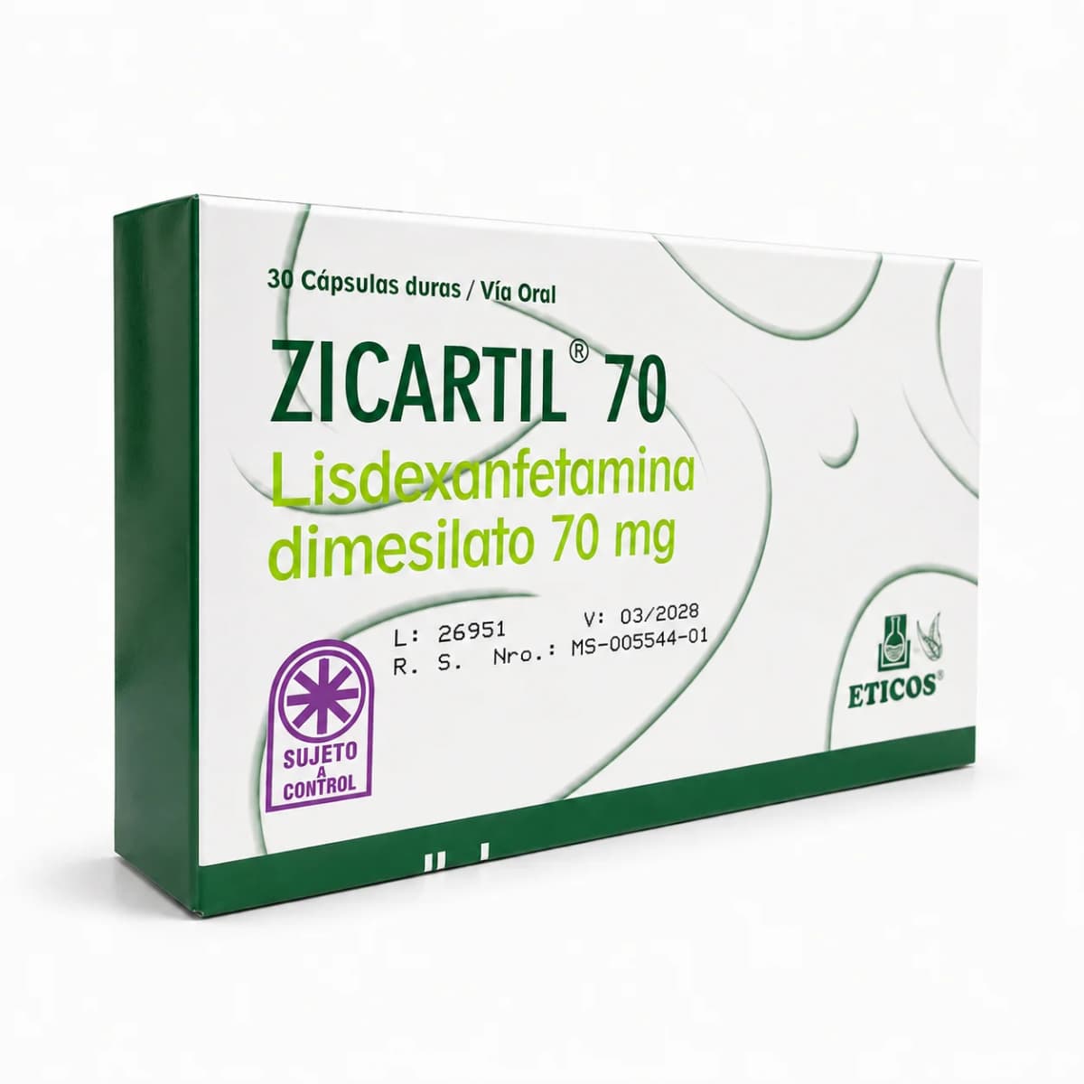 Zicartil (Venvanse) Lisdexanfetamina Dimesilato 70mg 30 Cápsulas